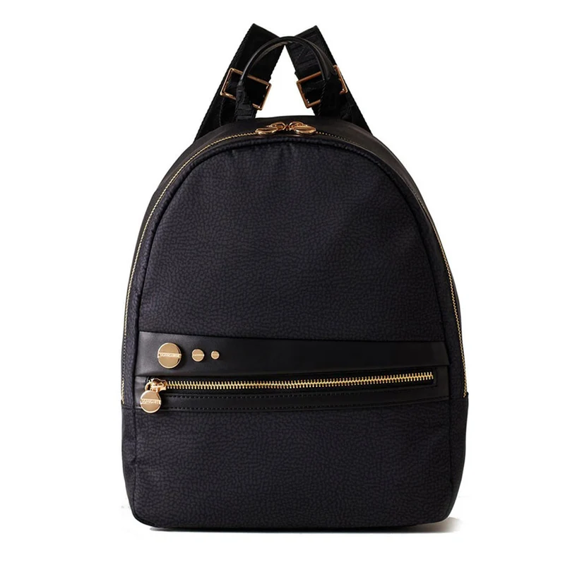 Zaino Donna BORBONESE linea Road Medium in Nylon OP e Pelle Dark Black