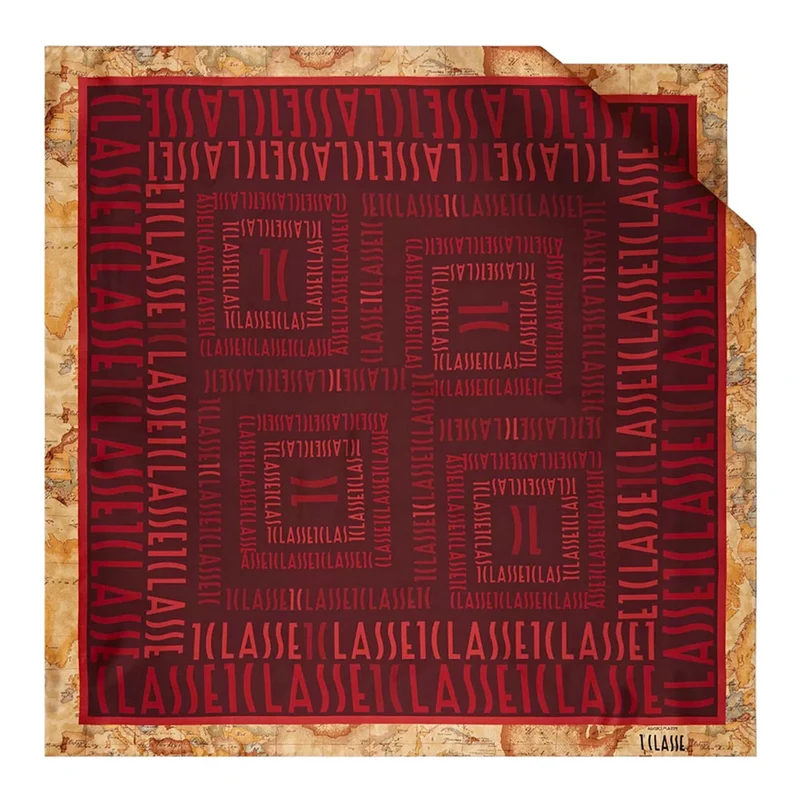 Foulard in Seta 90 x 90 cm 1A Classe Alviero Martini linea Geo Logomania Rosso Cabernet F062