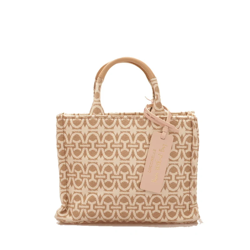 Borsa Donna a Mano COCCINELLE in Tessuto e Pelle Linea Never Without Bag Natural - Toasted Misura Piccola