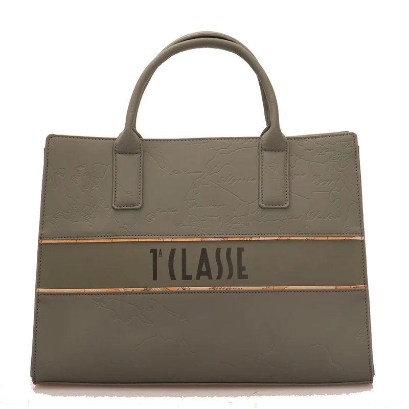 Borsa Donna a Mano 1A Classe Alviero Martini linea Dolomite Map in Tessuto Gommato Grey Green GU25