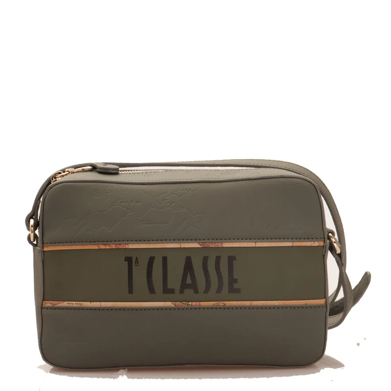 Borsa Donna a Tracolla 1A Classe Alviero Martini linea Dolomite Map in Tessuto Gommato Grey Green GU27