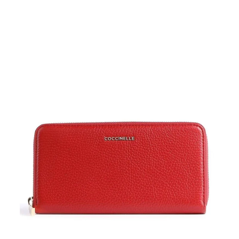 Portafoglio Donna COCCINELLE in Pelle Martellata Colore Ruby Linea Metallic Soft