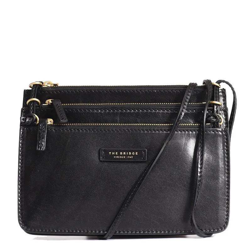 Borsa Donna a Tracolla Tre Scomparti THE BRIDGE linea Rustici in Pelle Nera