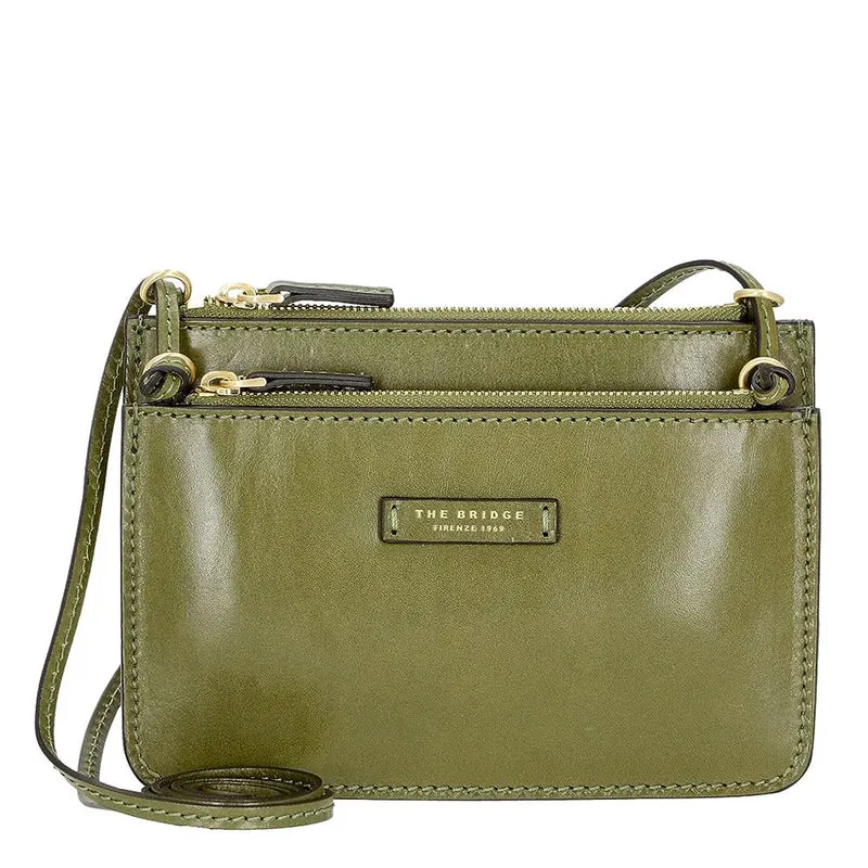 Borsa Donna a Tracolla Doppio Scomparto THE BRIDGE linea Rustici in Pelle Verde Fico