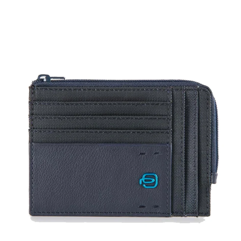 Portafoglio Porta Carte PIQUADRO In Pelle e Tessuto Chevron Blu Linea Pulse P16 - PU1243P16