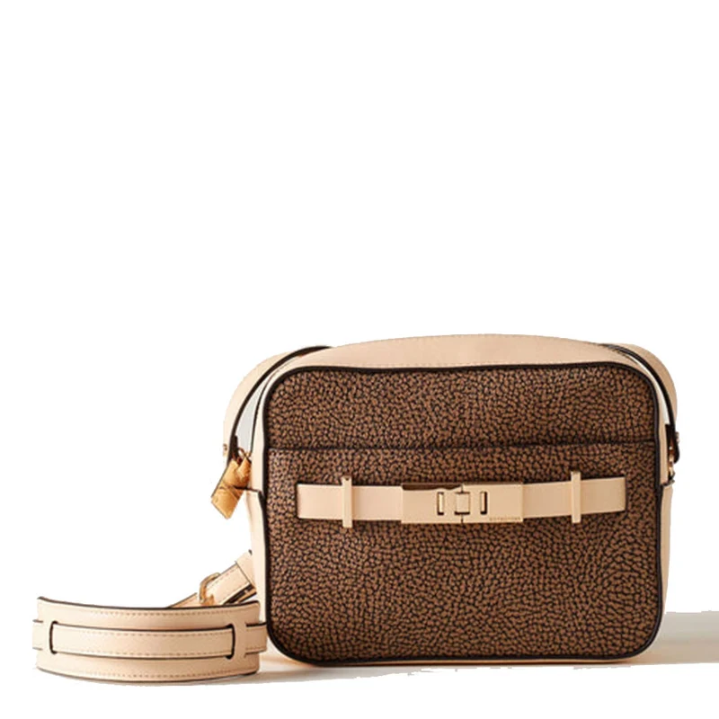 Borsa Donna Camera Case BORBONESE linea Out Of Office in Tela Rivestita OP Naturale e Pelle Light Cuir