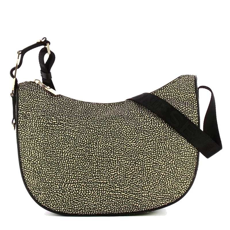 Borsa Donna a Tracolla BORBONESE linea 011 Luna Bag Small in Nylon OP Naturale e Nero