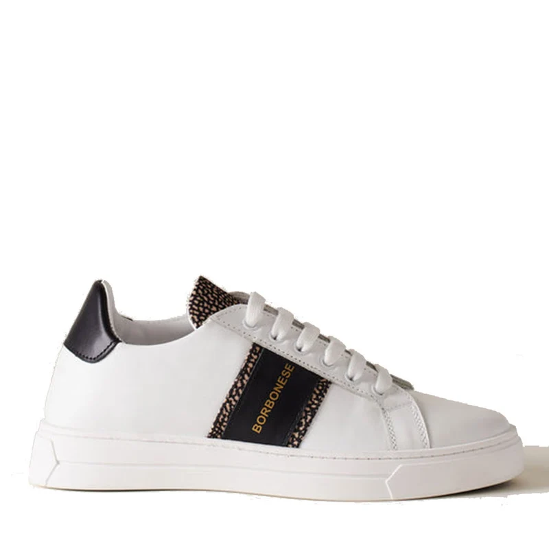 Scarpe Donna BORBONESE Sneakers in Pelle Bianca con Inserti OP Naturale e Nero