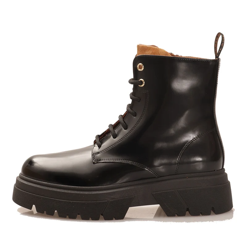 Scarpe Donna 1A Classe Alviero Martini Anfibi Lucidi Neri con Inserto Geo Classic 1413