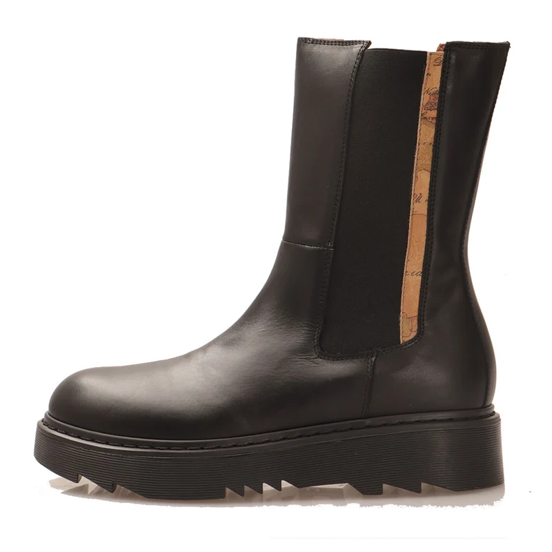 Scarpe Donna 1A Classe Alviero Martini Stivali in Pelle Nera con Inserto Elastico 1404