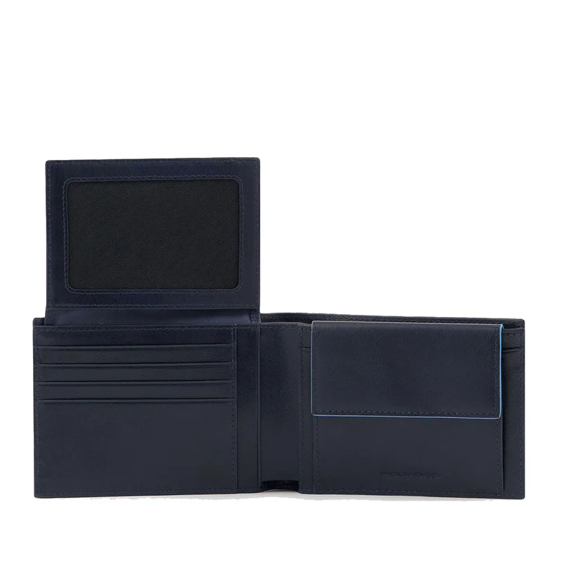 Portafoglio Uomo con Pattina e Portamonete PIQUADRO in Pelle Blu Linea B2 Revamp - PU1392B2VR
