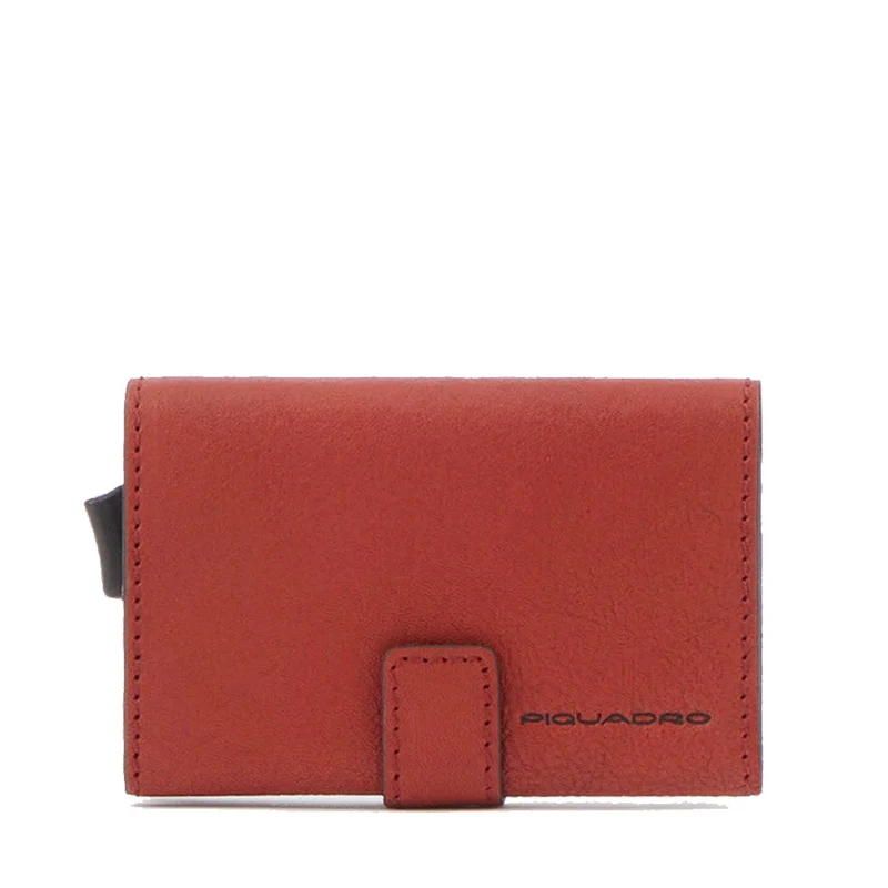 Portacarte PIQUADRO in Pelle e Alluminio con RFID in Pelle Colore Rosso Sangria Linea Black Square - PP5649B3R