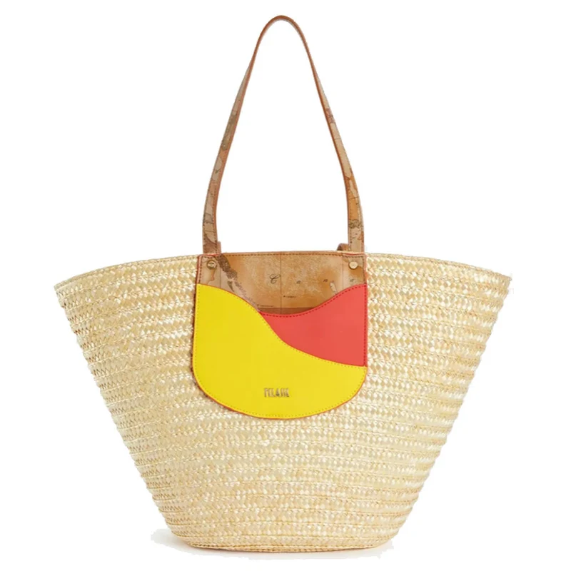 Borsa Mare Media 1A Classe Alviero Martini in Paglia con Dettagli Gialli GV50