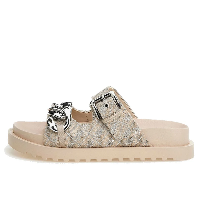 Ciabatte Donna GUESS Linea Fatema Colore Beige - Silver con Doppia Fascia