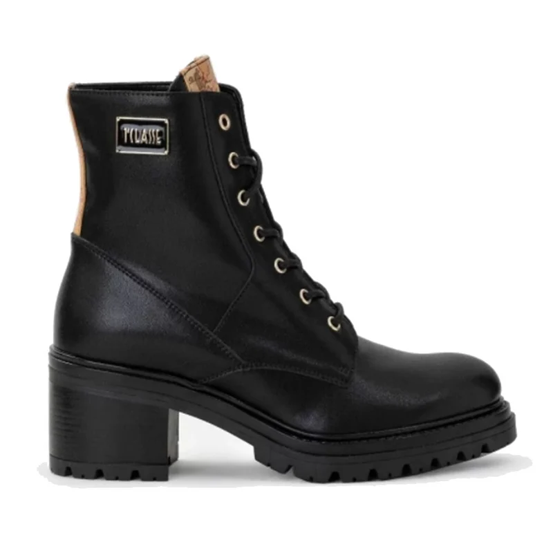 Scarpe Donna 1A Classe Alviero Martini Stivaletti Anfibi in Pelle Nera con Tacco 0340
