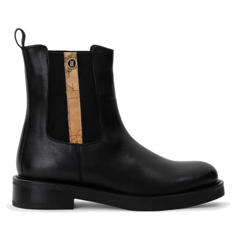 Scarpe Donna 1A Classe Alviero Martini Stivaletti Beatles in Pelle Nera con Inserto Geo Classic 0303