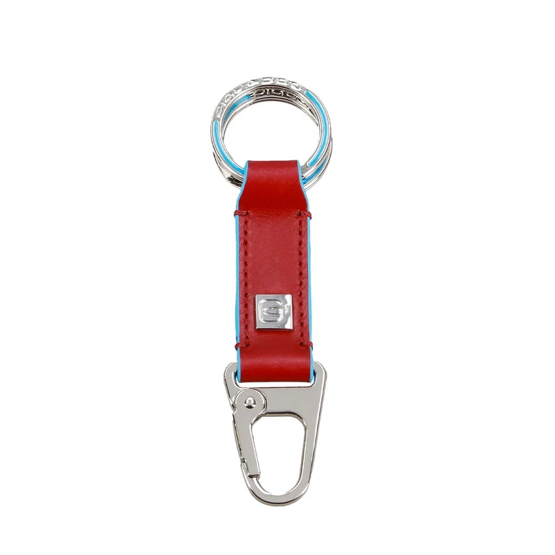 Portachiavi Uomo con Doppio Anello e Moschettone PIQUADRO in Pelle Rossa linea Blue Square - PC5966B2