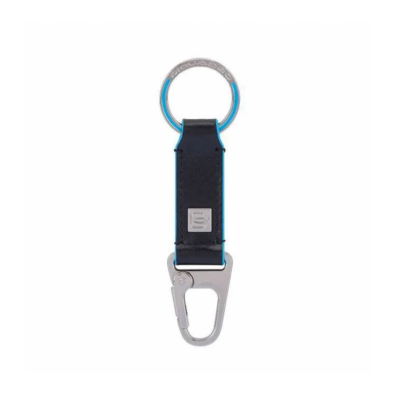 Portachiavi Uomo con Doppio Anello e Moschettone PIQUADRO in Pelle Nera linea Blue Square - PC5966B2