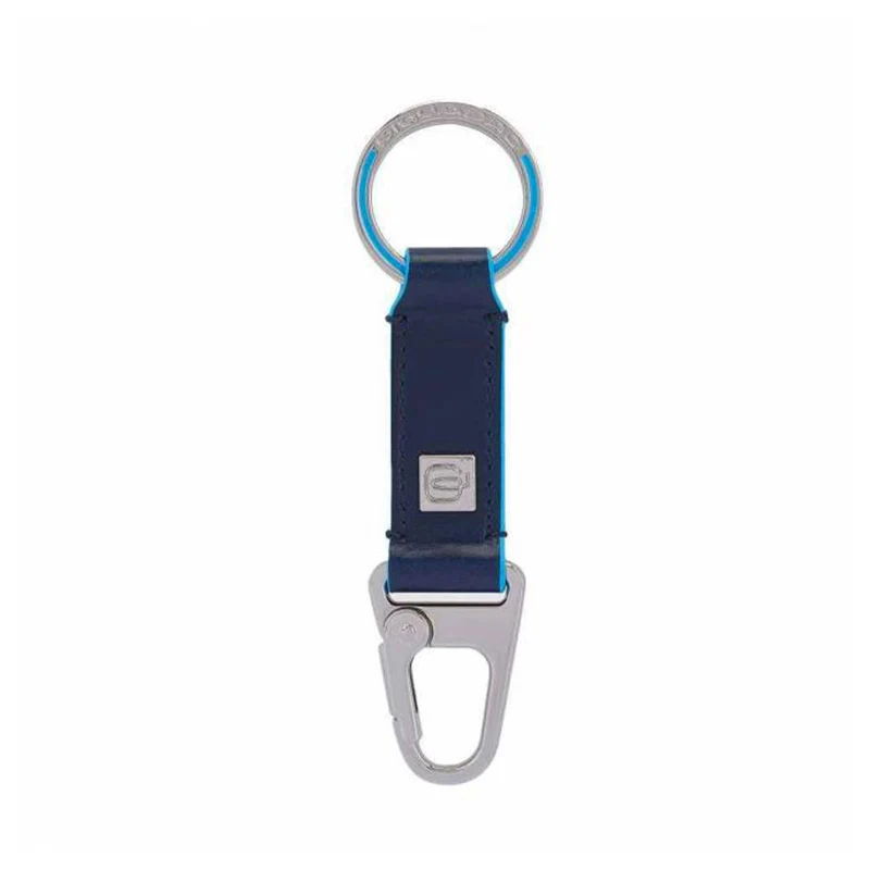 Portachiavi Uomo con Doppio Anello e Moschettone PIQUADRO in Pelle Blu linea Blue Square - PC5966B2