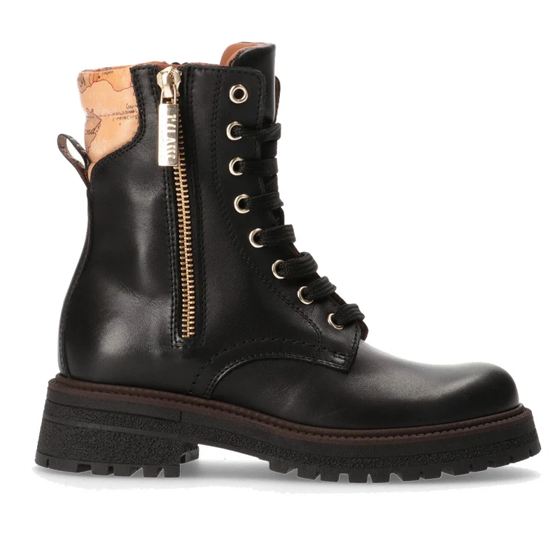Scarpe Donna 1A Classe Alviero Martini Anfibi in Pelle Nera con Inserti Geo Classic 1374