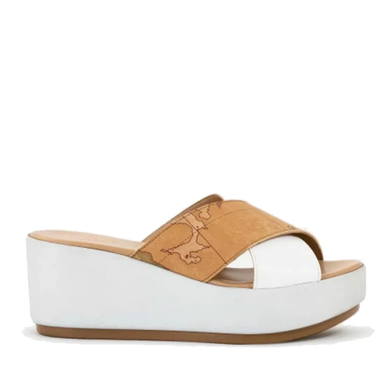 Scarpe Donna 1A Classe Alviero Martini Ciabatte Geo Classic con Zeppa Bianca 0193