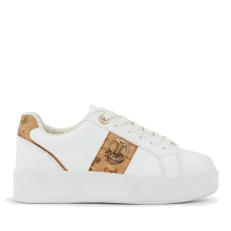 Scarpe Donna 1A Classe Alviero Martini Sneakers Bianche con Inserti Geo Classic e Logo 1C Oro 0257