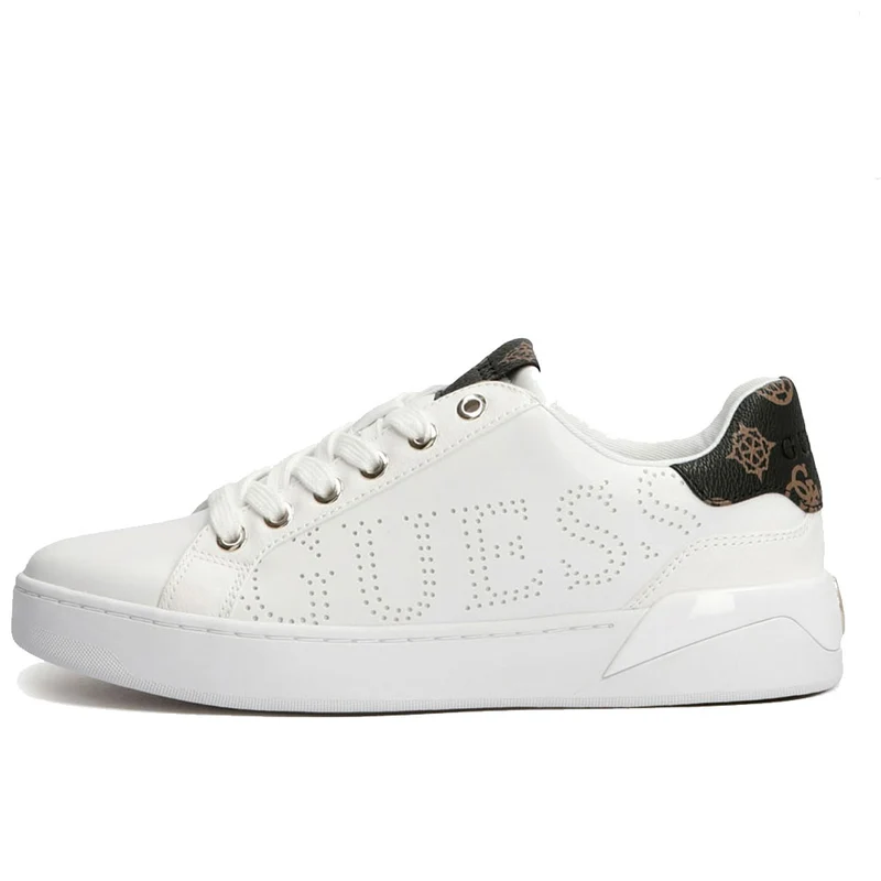 Scarpe Donna GUESS Sneakers in Pelle Linea Roria Colore Bianco - Marrone