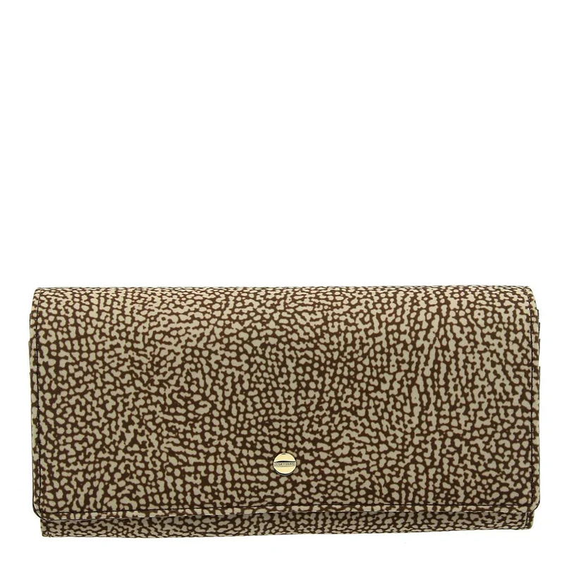 Portafoglio Donna Large con Bottone BORBONESE in Nylon Riciclato linea Jet Op Beige Brown