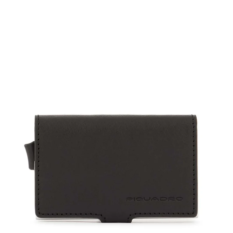 Portacarte PIQUADRO in Pelle e Alluminio con RFID in Pelle Nera Linea Black Square - PP5649B3R