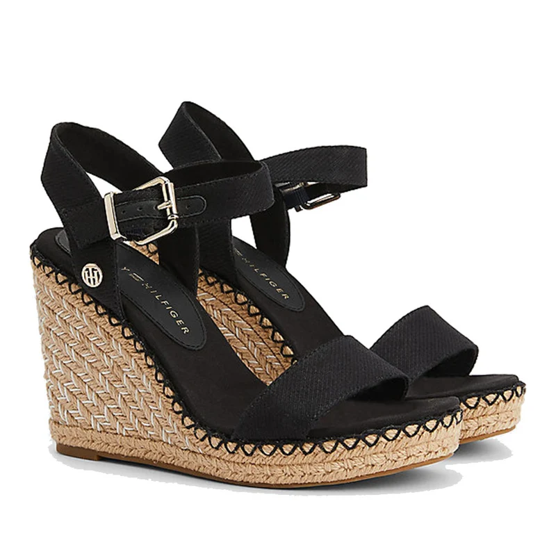 Sandali Donna Doppia Fascia TOMMY HILFIGER con Zeppa e Plateau Nero