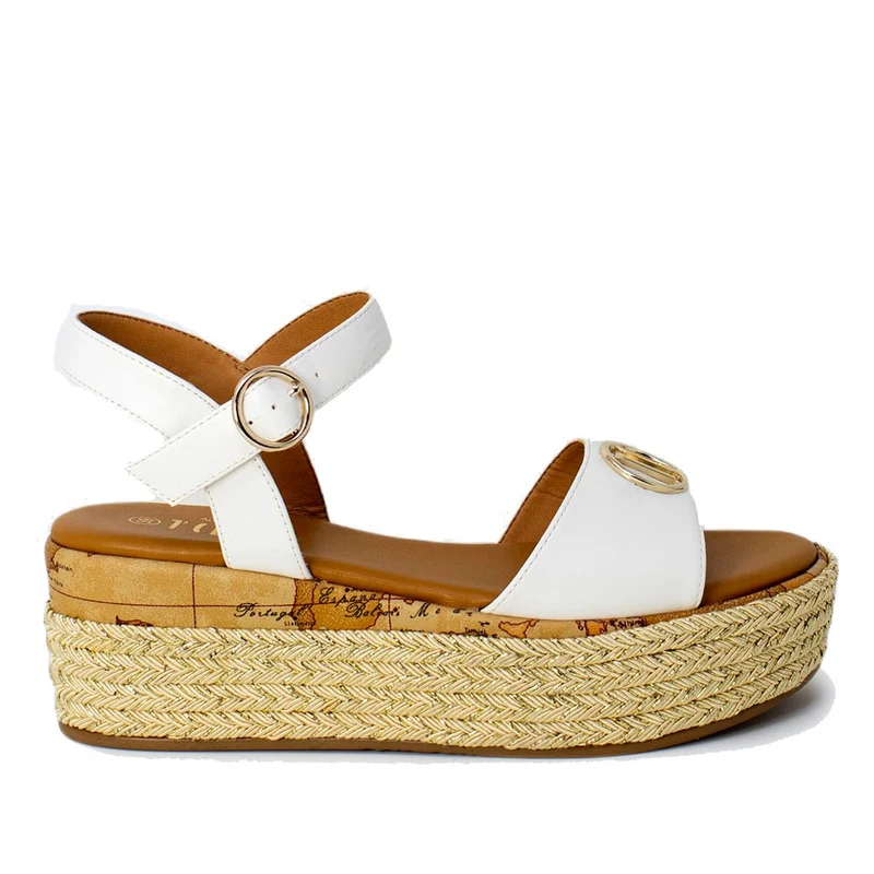 Sandali Donna 1A Classe Alviero Martini Bianco con Zeppa in Corda 0198