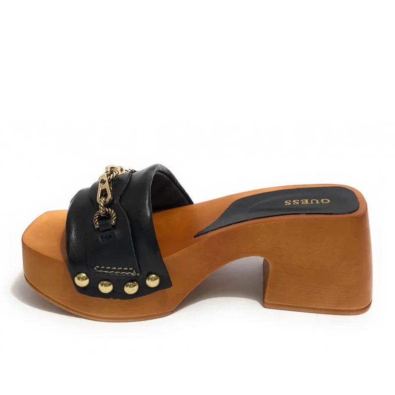 Sandali Donna GUESS Zoccoli in Pelle Nera Linea Clarissa