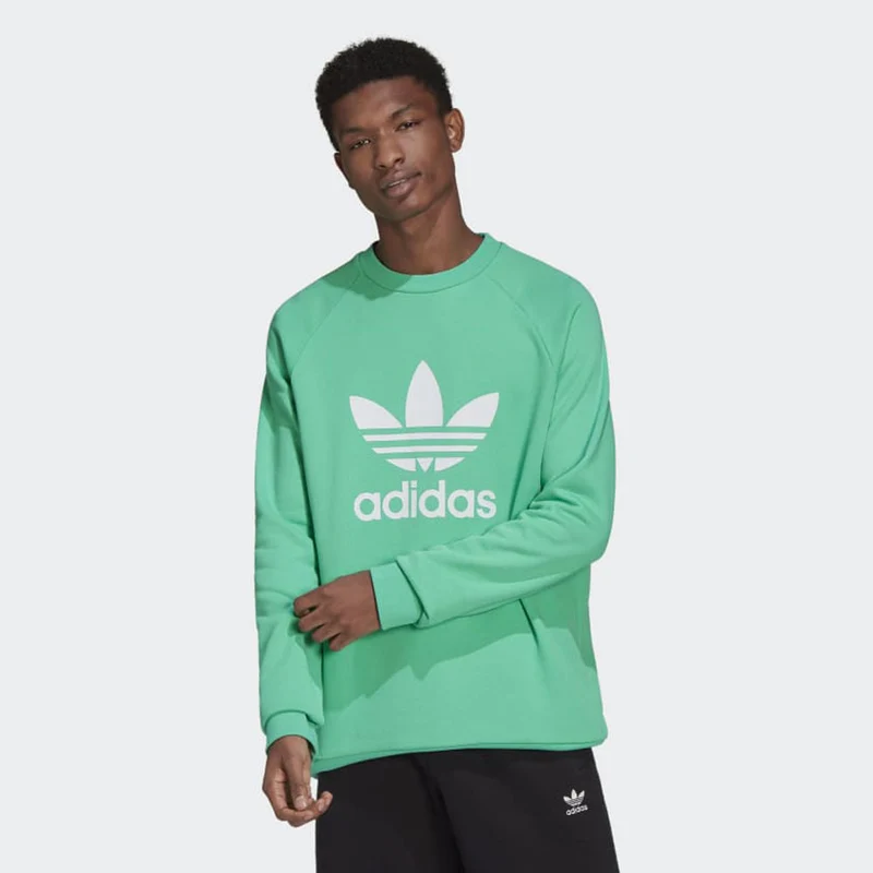 Felpa ADIDAS linea Adicolor Trefoil Crew colore Hi-Res Green e White