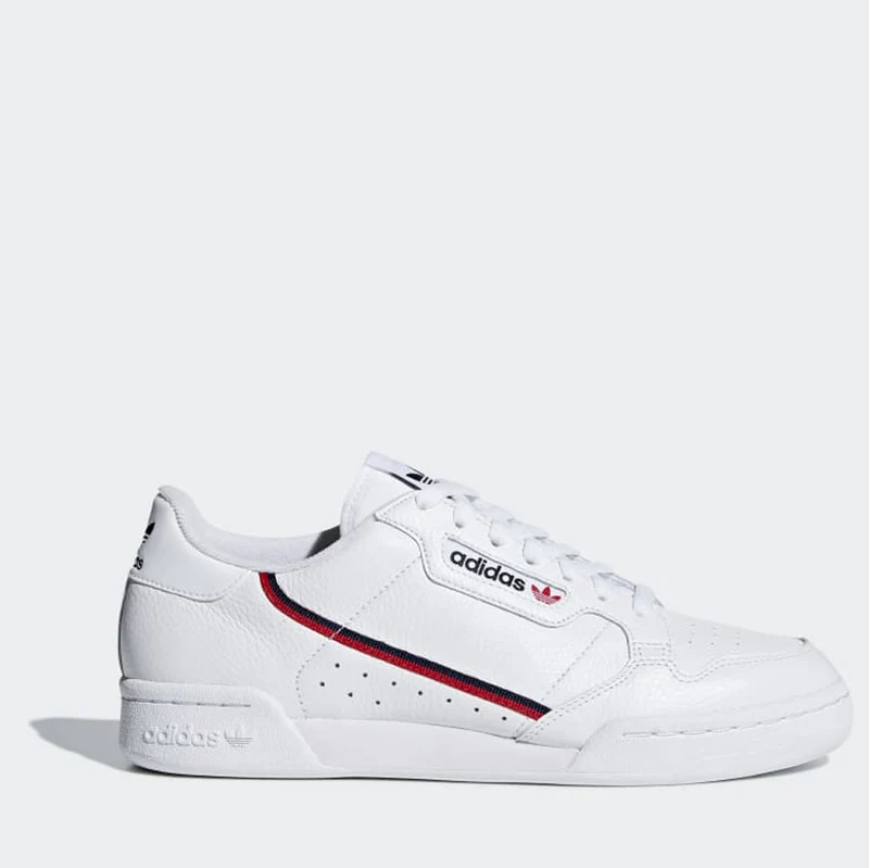 Scarpe Unisex ADIDAS Sneakers linea Continental 80 in Pelle Bianco Blu Navy e Rosso