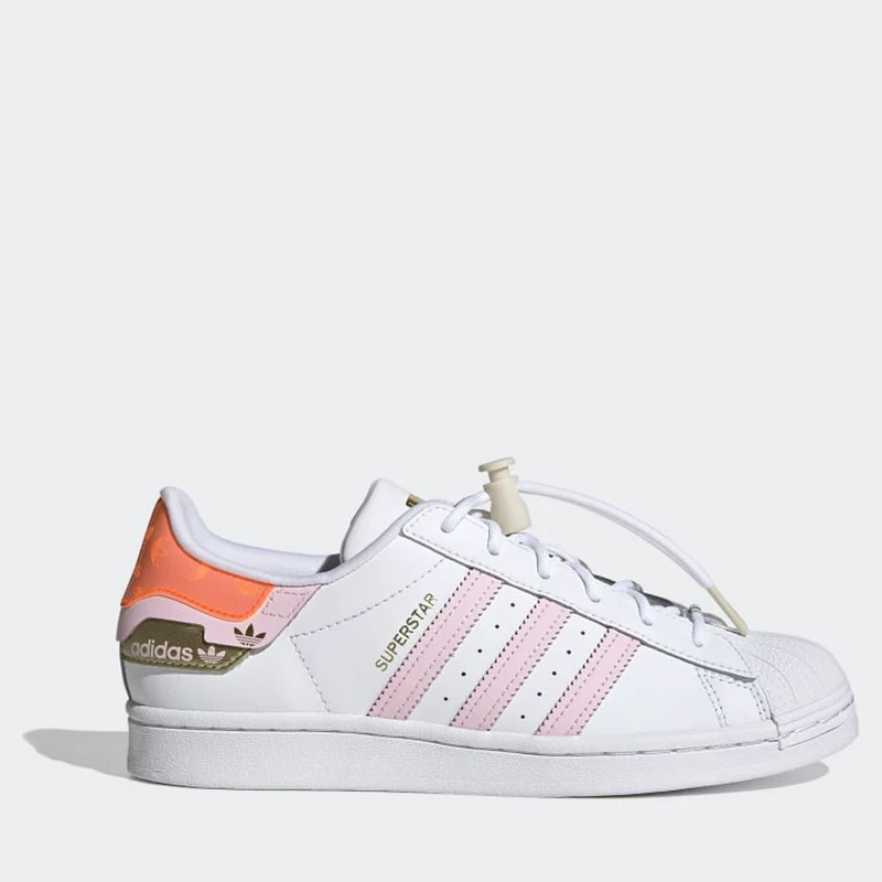 Scarpe Donna ADIDAS Sneakers linea Superstar in Pelle colore Bianco Rosa e Rosso