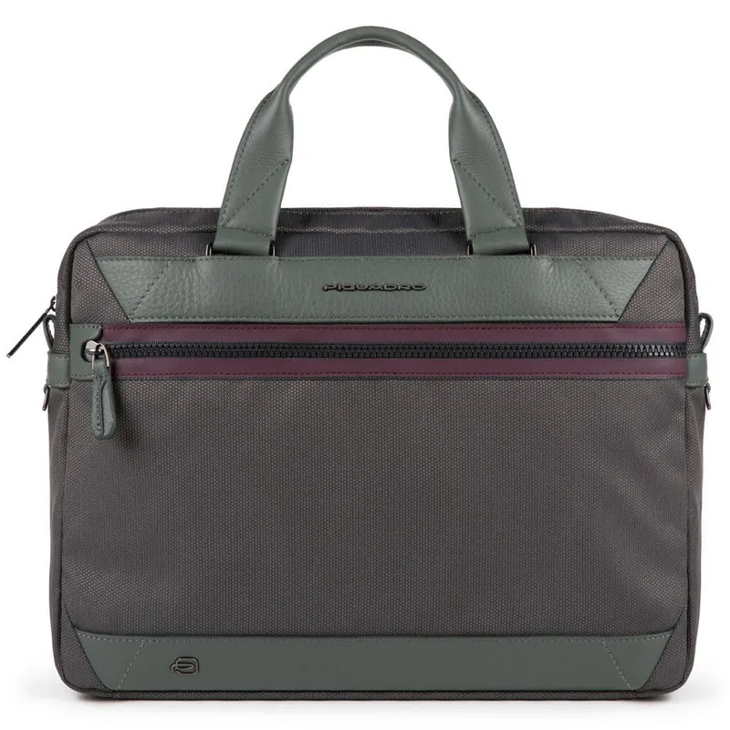 Cartella PIQUADRO in Tessuto e Pelle Verde Militare Porta Pc 14" e iPad Linea Trakai
