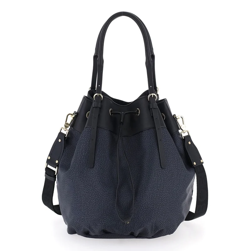 Borsa Donna Secchiello a Mano BORBONESE linea New Classica in Tessuto e Pelle Jet Op Nero