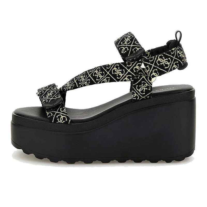Sandali Donna con Zeppa GUESS linea Ocilia Colore Black - Platino