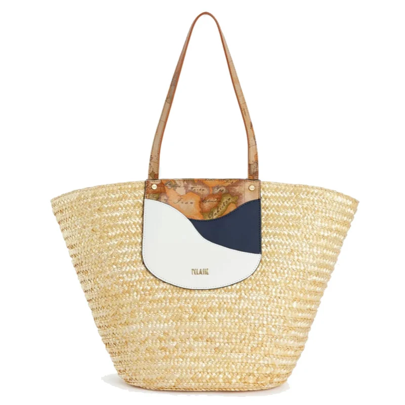 Borsa Mare Media 1A Classe Alviero Martini in Paglia con Dettagli Bianchi e Blu GV50