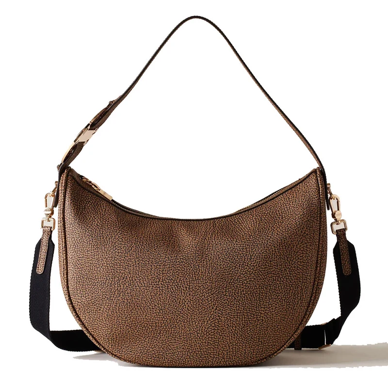 Borsa Donna a Spalla BORBONESE linea 011 Luna Bag Middle in Tela Rivestita OP Naturale