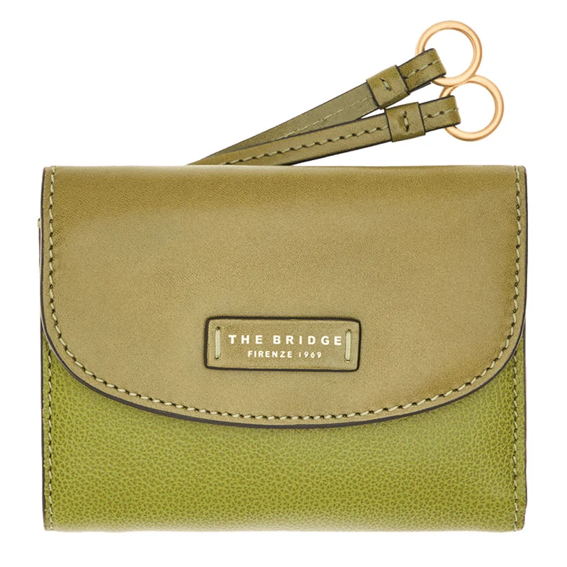 Portafoglio Donna Piccolo con Bottone THE BRIDGE linea Carlotta in Pelle Verde Fico