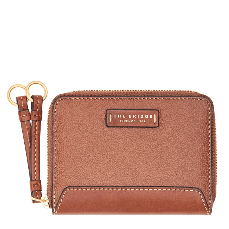 Portafoglio Donna Piccolo Zip Around THE BRIDGE linea Carlotta in Pelle Marrone