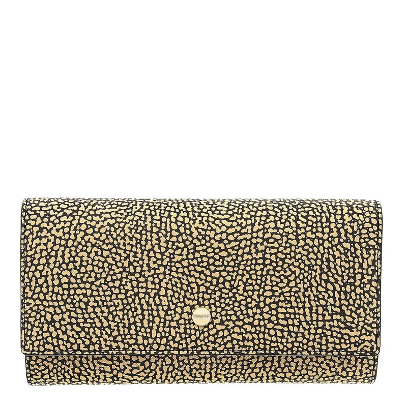 Portafoglio Donna con Bottone Large BORBONESE Linea Continental Large in Tessuto Graffiti Natural Black