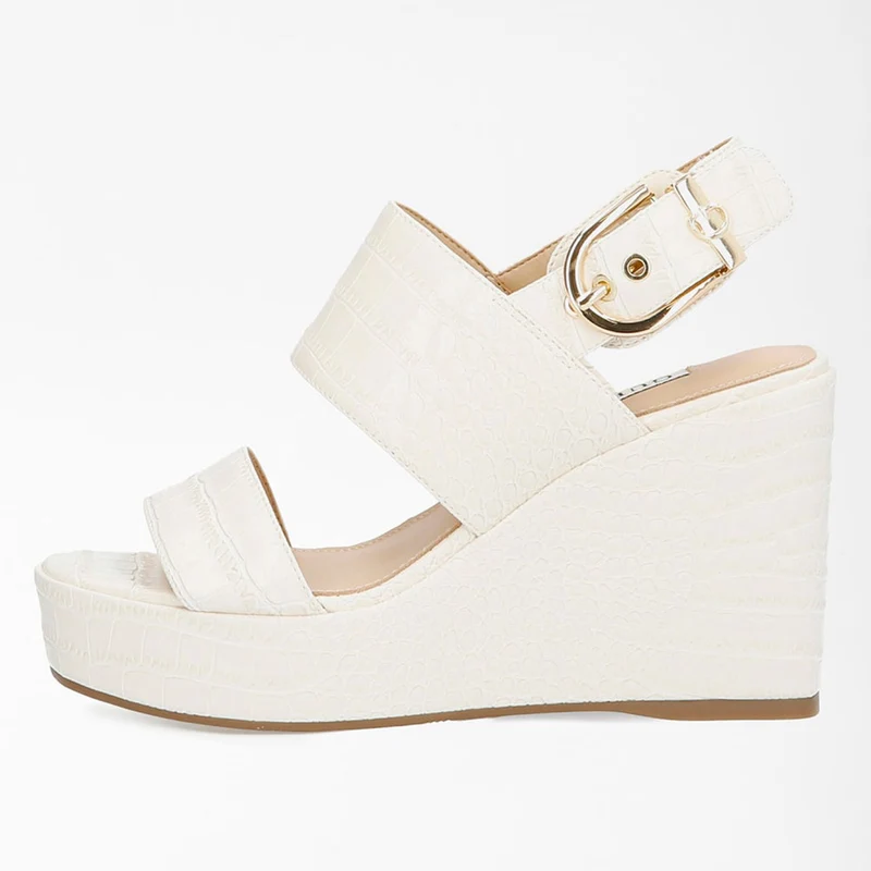 Sandali Donna con Zeppa GUESS linea Nolita stampa Cocco colore Crema