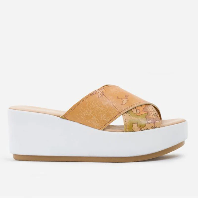 Scarpe Donna 1A Classe Alviero Martini Ciabatte Con Fasce Incrociate in Nappa Colore Bianco E336