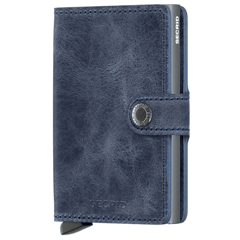 Porta Carte con Clip SECRID linea Vintage in Pelle Blue con RFID