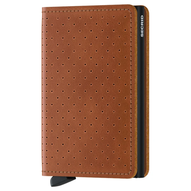 Porta Carte SECRID linea Perforated in Pelle color Cognac con RFID