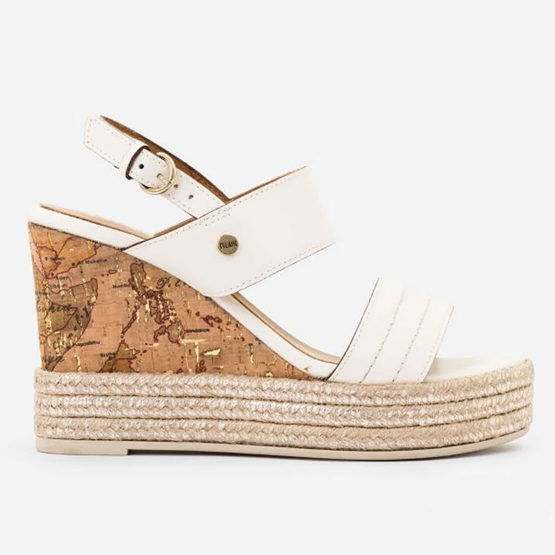 Sandali Donna con Zeppa Alviero Martini 1A Classe linea Geo Classic in Pelle Bianca E098