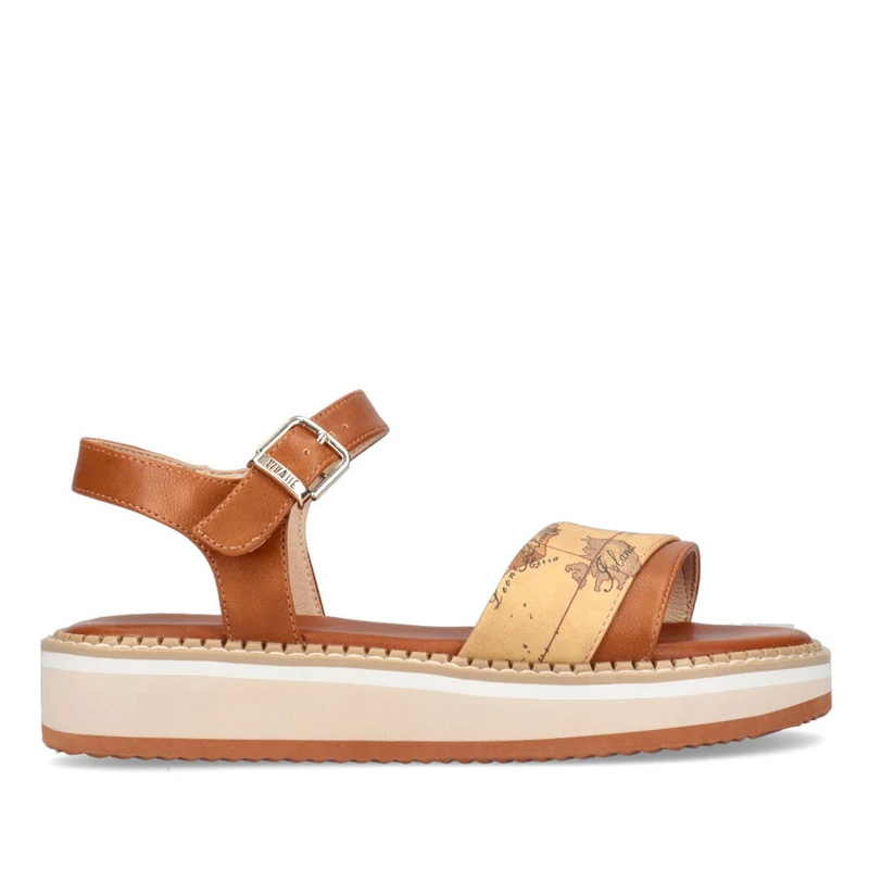 Scarpe Donna 1A Classe Alviero Martini Sandali Platform Marrone con Dettagli Geo Classic 10918