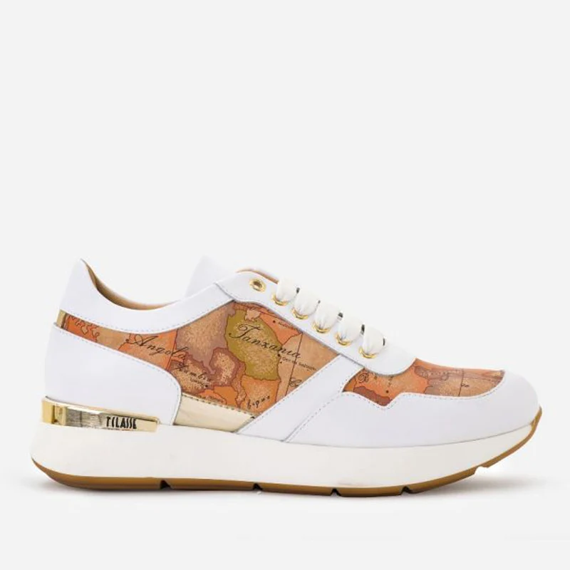 Scarpe Donna 1A Classe Alviero Martini Sneakers in Pelle Bianca e Dettagli Geo Classic P316